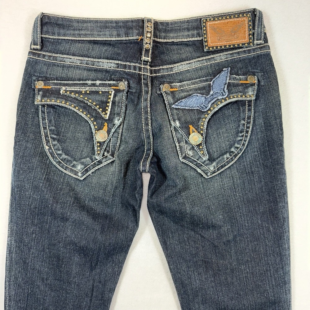 Robin's Jean Womens 27x34 Skinny Studded Crystal Wing Flap Pocket Stretch